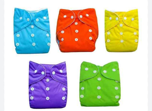 Reusable Cloth Nappy Diapers with insert, Adjustable Snap Buttons, Set of 5, Multi-Colour