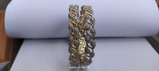 Lustria_American Diamond Bangles Set, Gold-Plated,Spiral Design, Traditional, 2 Pieces